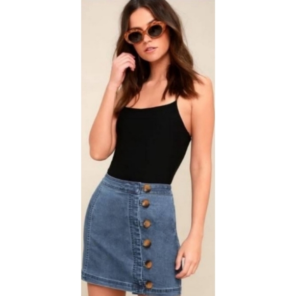 Free People Little Daisy Button Side Denim Skirt Size 6 - Picture 4 of 8